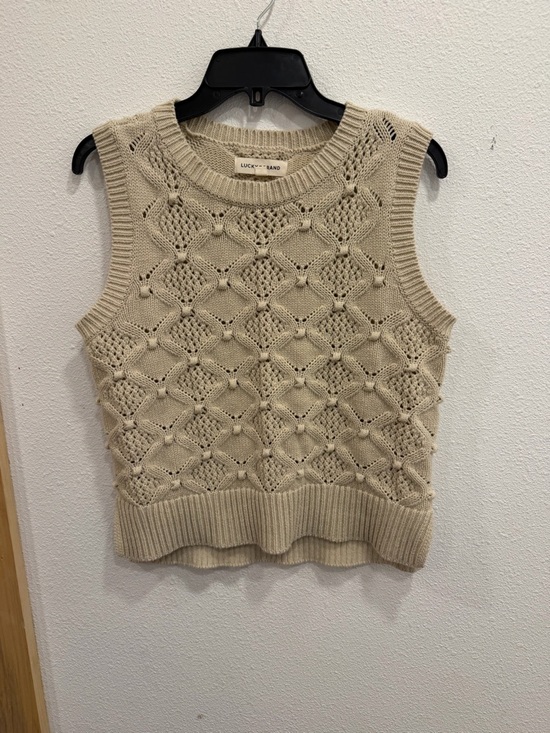 Lucky Brand Tops - Lucky Brand Beige Openwork Knit Sleeveless Sweater Vest